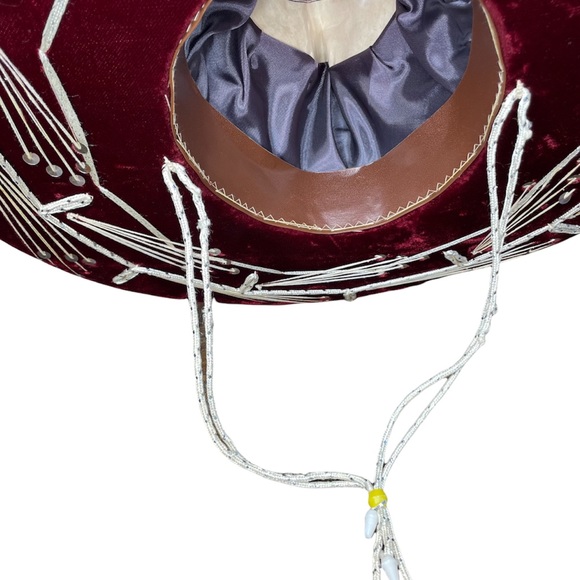 PIGALLE Mariachi Sombrero Maroon Velvet Silver Sequins Adult Large - Picture 7 of 14